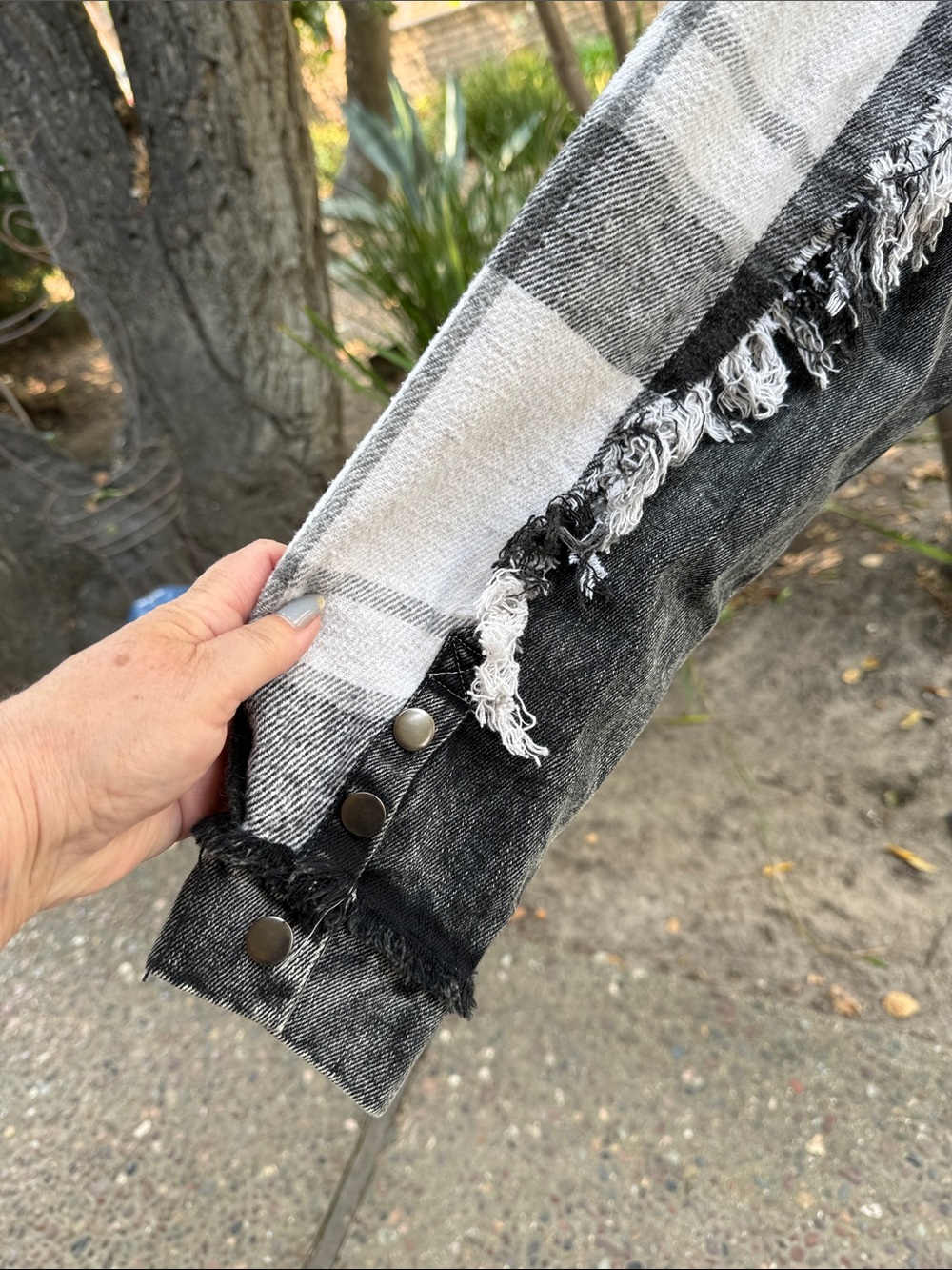 Oli & Hali Black and White Patchwork Jean Shacket - Picture 3 of 6